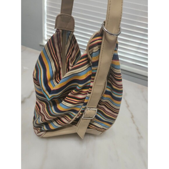 Women's Genuine Classic Shoulder Tote Bag Fabric + Faux Leather Pockets Braiding - Picture 6 of 11